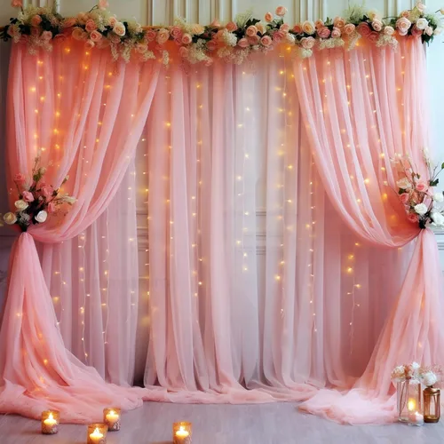 Vista 29 de Cortina de telón de fondo de tul azul bebé de 10 x 8 pies con cadena de luces para fiestas, cortinas de fondo transparentes para bodas, baby shower