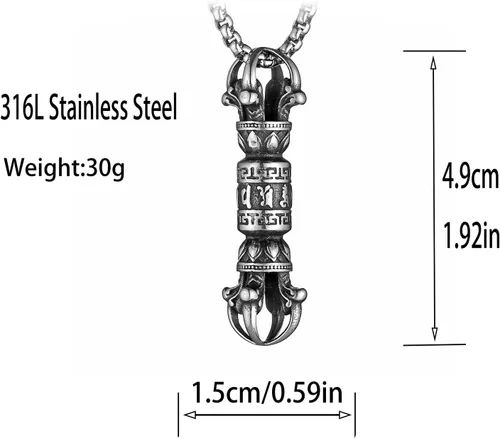 Vista 2 de Collar budista con colgante Vajra de acero inoxidable, amuleto tibetano de budismo Dorje con cadena de acero inoxidable de 22+2 pulgadas