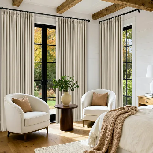 Vista 107 de Juego de 2 paneles de cortinas plisadas negras de 80 pulgadas para sala de estar, cortinas plisadas de lino con forro de 80 pulgadas de largo, 100%