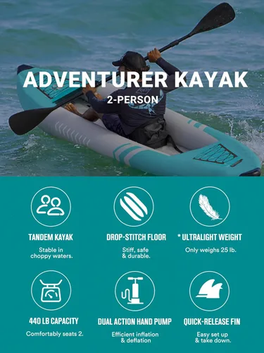 Vista 3 de Inflatable Kayak 2 Person Adult - BEYOND MARINA Tandem Kayak with Drop Stitch Floor, Touring Kayak with Aluminum Paddles, Seats, Footrests, Pump