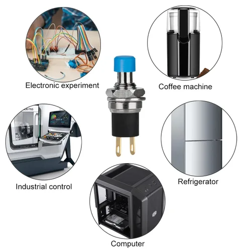 Vista 6 de 5 piezas de interruptor de botón de presión de tipo de cierre automático SPST Dash ON/Off azul AC 250V/3A
