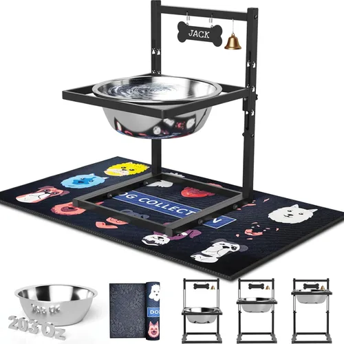 Vista 11 de Cuencos elevados para perros grandes, soporte elevado de 6 alturas ajustables con paspartú, dos tarjetas distintivas y tres cuencos de 57.5 fl oz