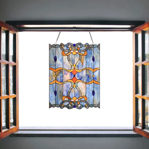 Vista 3 de Bieye W10042 Barroco Tiffany Style - Panel de ventana con cadena, azul, 17 pulgadas de ancho x 22 pulgadas de alto