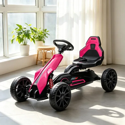 Vista 7 de Go Kart con pedal para niños, auto de 4 ruedas para niños y niñas de 3 a 8