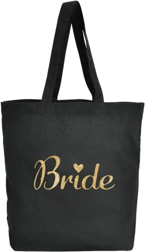Vista 2 de ELEGANTPARK Regalos de novia, bolsa de mano para novia, regalos de boda, despedida de soltera, regalos para novia, bolsa de lona negra con purpurina