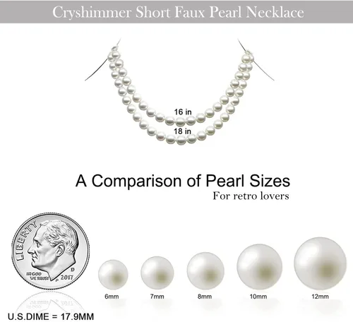 Vista 5 de Cryshimmer Gargantilla de perlas para mujer, cuentas de perlas sintéticas, collar y aretes, juego de bisutería