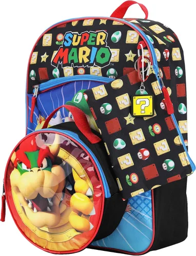 Vista 3 de Bioworld Kids Super Mario Brothers - Juego de mochila y lonchera de 5 piezas Azul