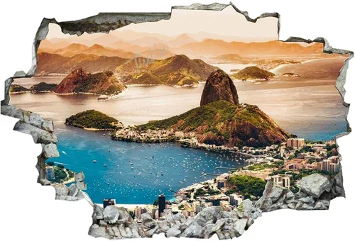 Vista 2 de Calcomanías 3D de pared rota de Río de Janeiro Brasil para decoración de ventanas, calcomanías artísticas para dormitorio, sala de estar, 36 x 24