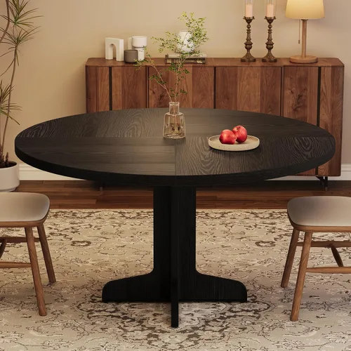 Vista 5 de IDEALHOUSE Mesa de comedor redonda para 4, mesa de comedor de 47 pulgadas con base de madera, mesa de comedor circular de cocina para comedor
