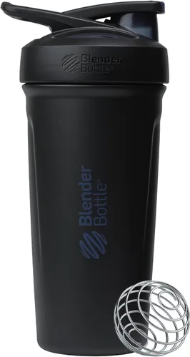 Vista 13 de BlenderBottle Strada Shaker Cup - Botella de agua aislada de acero inoxidable con batidor de alambre, 24 onzas, color negro