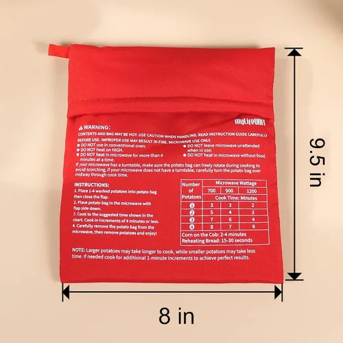 Vista 6 de Bolsa para microondas de patatas MyLifeUNIT, bolsa de horneado de patatas al microondas, roja