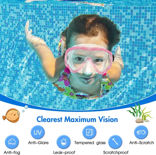 Vista 5 de Gafas de natación para niños de 6 a 14 años, máscara de buceo de vidrio templado, antiempañamiento, visión clara de 180°, color clásico, 6