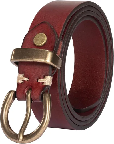 Vista 10 de Cinturón de mujer para jeans de cuero genuino con hebilla circular de latón vintage sólido y embalaje de caja de regalo Negro-1