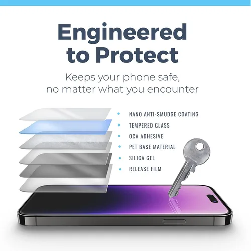 Vista 4 de Power Theory Protector de pantalla para iPhone 14 Pro Max, pantalla de vidrio templado de alta calidad para una máxima protección en tu iPhone 14
