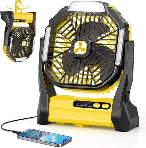 Vista 16 de Ventilador Portátil Recargable, 20000mAh Ventiladores Inalámbricos con Batería para Tienda de Campaña con Linterna LED, Pequeño Ventilador Exterior