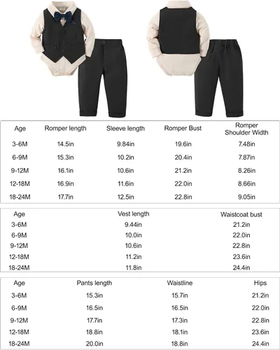 Vista 6 de DISAUR Ropa para bebé niño pequeño, 4 piezas, vestido de caballero, chaleco, pantalones, corbatín, conjuntos de traje de algodón