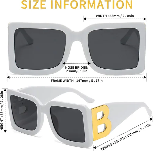Vista 3 de QYVEWY 3 pares de lentes de sol cuadrados de gran tamaño para mujeres y hombres, de moda, con montura B gruesa, con protección UV400