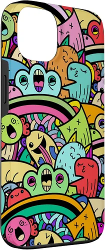 Vista 3 de iPhone 13 Monster Doodle Street Art Pattern, divertido estuche de estilo urbano