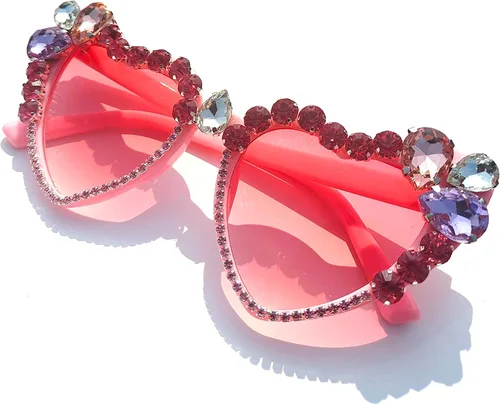 Vista 5 de willochra Gafas de sol con forma de corazón con diamantes de imitación para mujer, moda con diamantes de imitación, gafas de sol para fiesta