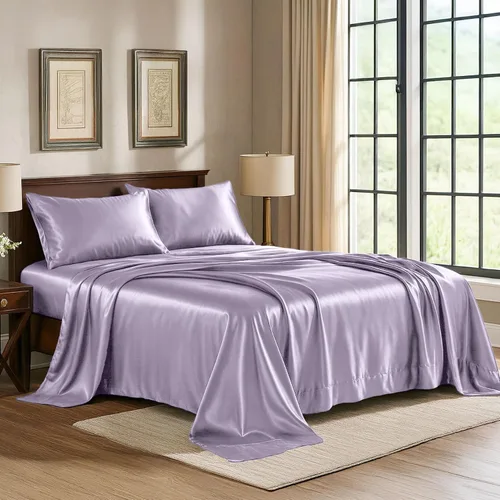 Vista 12 de Pure Bedding Sábanas de satén de lujo para cama individual de hotel, juego de sábanas de microfibra extra suave de 1800, resistente a las arrugas, a