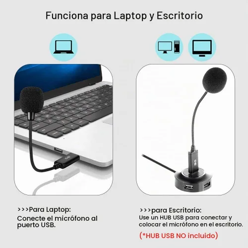 Vista 3 de Micrófono USB Mini para Laptop y Computadora de Escritorio, con Cuello de Cisne y Tarjeta de Sonido USB Universal, Compatible con PC y Mac, Enchufar