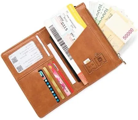 Vista 8 de Funda para pasaporte, funda para pasaporte, piel sintética, RFID, multifuncional, protector de viaje con cremallera.