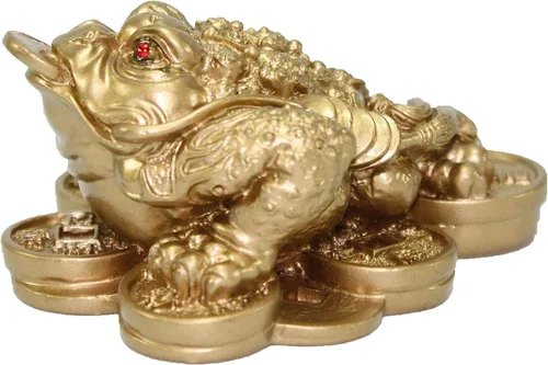 Vista 2 de Moneda de la fortuna de tres patas, oro mate, sapo, rana, Chan Chu Feng Shui, encanto chino de la prosperidad, idea de regalo para escritorio