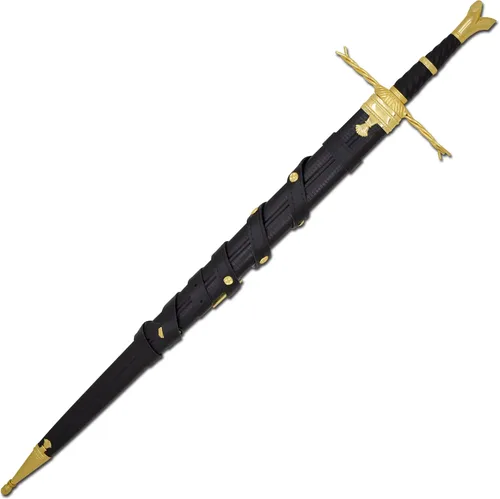 Vista 7 de Medieval Warrior Espada larga con mango de oro Writhen de rama alemana del siglo XV y media espada con vaina de cuero real