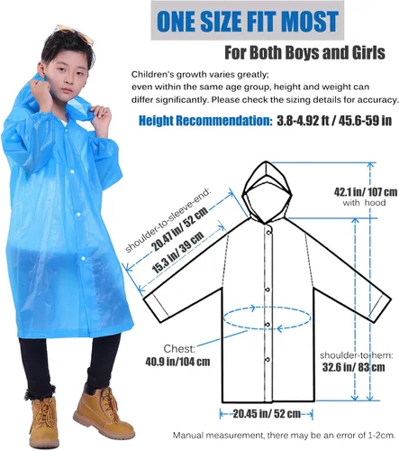 Vista 53 de Chaqueta de lluvia para niños, paquete de 2 ponchos de lluvia para niños, impermeables reutilizables para niños y niñas, impermeable, para exteriores