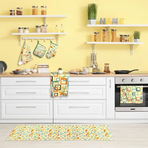 Vista 2 de Fanfanwin Juego de 10 manoplas de horno coralinas para ollas, juego de alfombras y toallas de cocina de mediados de siglo de los años cincuenta