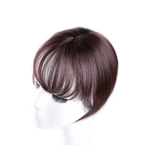 Vista 7 de Mini postizo de flecos recto clip en la frente con extensión de flequillo Wispy Negro Marrón