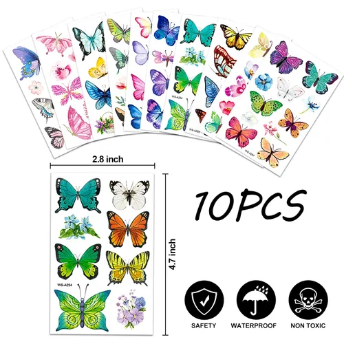Vista 4 de Tatuajes de mariposa para niños y mujeres, 100 calcomanías temporales de mariposa coloridas e impermeables para recuerdos de fiesta, regalos