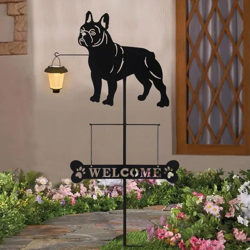 Vista 12 de BAYN Letrero de bienvenida de corgi de raza solar con silueta de perro con una linterna para jardín, césped, patio, camino Corgi Gift, Bone Shaped
