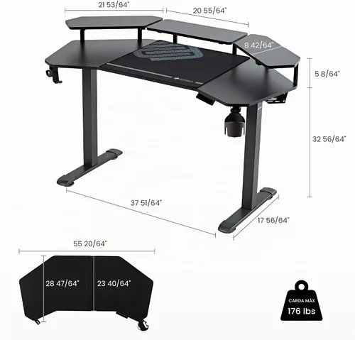 Vista 3 de EUREKA ERGONOMIC Aero - Escritorio eléctrico de pie en forma de W de 55 pulgadas, escritorio para juegos de computadora de altura ajustable con Negro