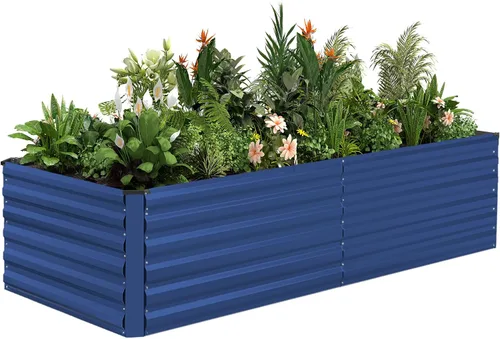 Vista 20 de NAVINE Cama de jardín elevada de 8 x 4 x 2 pies, macetas elevadas de metal grande, macetas para plantas al aire libre para verduras, flores