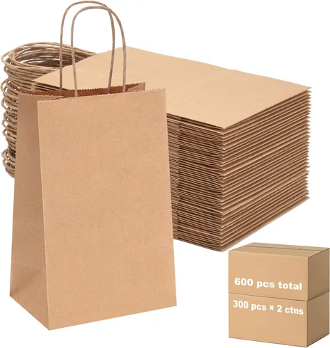 Vista 29 de OUTUXED 60 bolsas de papel marrón de 8 x 4 x 10 pulgadas con asas, bolsas Marrón 8x4x10in