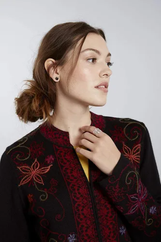 Vista 6 de Invisible World Women's Sweater Coat Baby Alpaca Embroidered Cardigan Ottoman