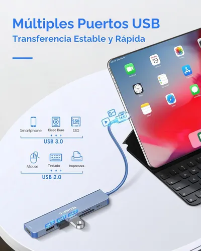 Vista 4 de LENTION 7-in-1 USB C Hub, 4K@60Hz HDMI, 100W PD, Card Reader, USB 3.0 & 2.0 Azul