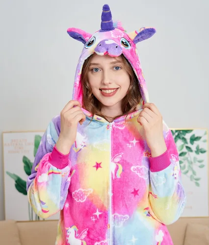 Vista 5 de Pijama de unicornio para adultos, disfraz de animal de una sola pieza, pijamas de Halloween, ropa de dormir, regalos para mujeres y hombres
