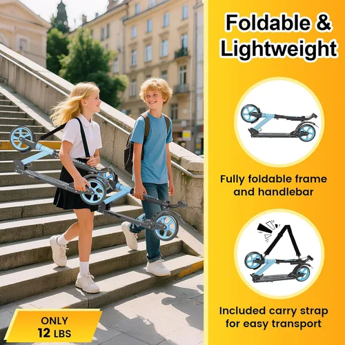 Vista 3 de SIMATE Patinete para niños, adolescentes y adultos, 4 alturas ajustables, ruedas grandes todo terreno de 8 pulgadas, frenos dobles y doble