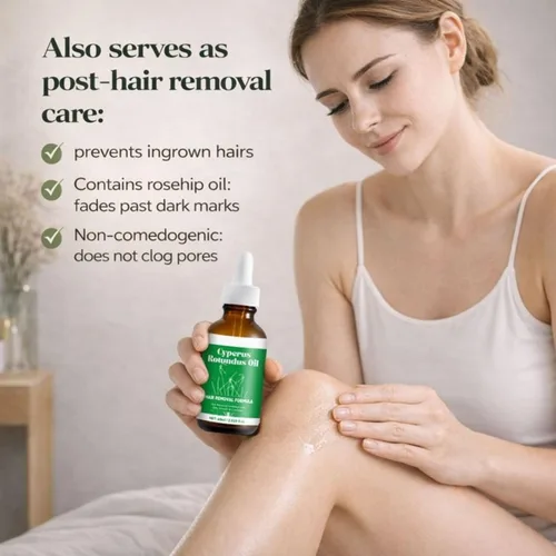 Vista 7 de Cyperus Rotundus - Aceite de depilación de 2.1 fl oz, inhibidor natural del crecimiento del cabello para mujeres y hombres, tratamiento de reducción