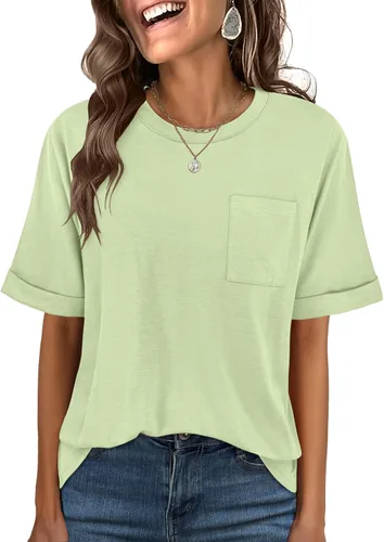 Vista 12 de ANRABESS - Camiseta de manga corta para mujer, estilo oversized, casual, suelta, básica, para verano, con bolsillo Caqui