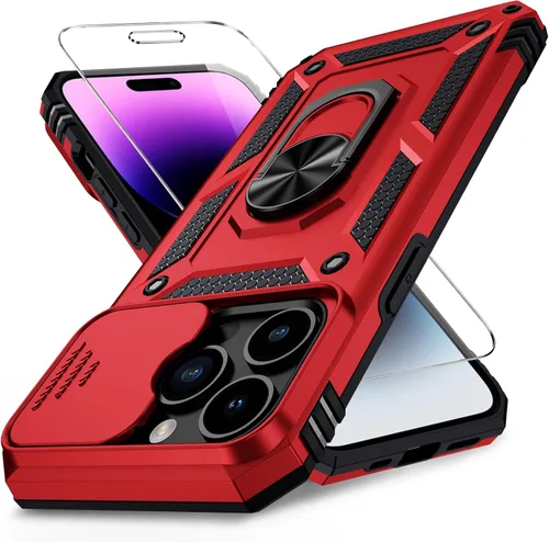 Vista 19 de Funda para iPhone 14 con cubierta para lente de cámara, protector de pantalla HD, protección contra caídas de grado militar de 10 pies, soporte