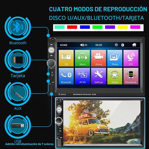 Vista 5 de UNITOPSCI Estéreo de coche doble DIN de 7 pulgadas con pantalla táctil de audio para automóvil con audio Bluetooth, llamadas manos libres, cámara