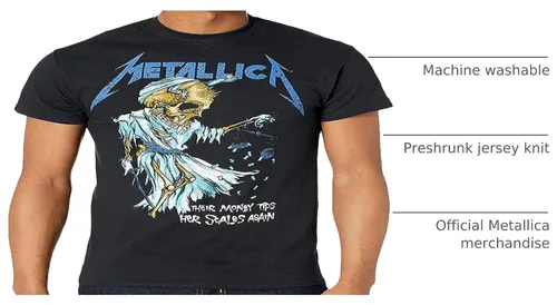 Vista 3 de Metallica Camiseta Doris para hombre, Negro