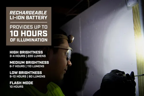Vista 3 de Spec Ops Tools - Linterna frontal LED recargable para construcción y uso en el lugar de trabajo, diadema impermeable y ajustable con 5 modos de luz