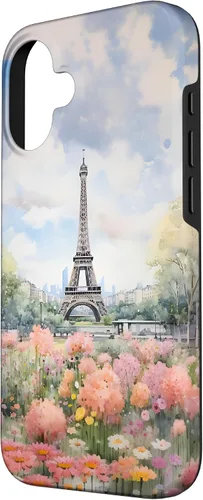 Vista 2 de Funda de acuarela para iPhone 16 París Francia Torre Eiffel Flores por todas partes