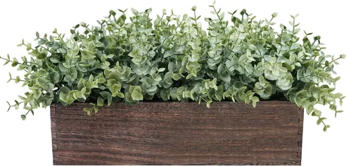 Vista 18 de Winlyn Planta de boj artificial de 14 pulgadas, arreglo de vegetación de boj sintético en negro, maceta rectangular de madera en maceta, planta