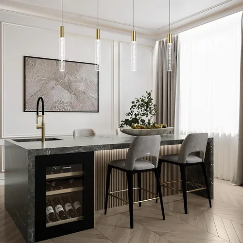 Vista 8 de Moderna lámpara colgante dorada, 1 luz LED colgante de 3 colores, cable acrílico, luces colgantes de techo ajustables para cocina, isla, sala