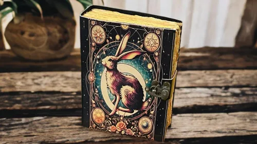 Vista 6 de The Easter Rabbit Grimoire – Handmade Leather Journal, Blank Spell Book of Shadows, Vintage Junk Journal, Gothic Notebook, 200 Deckle Edge Pages